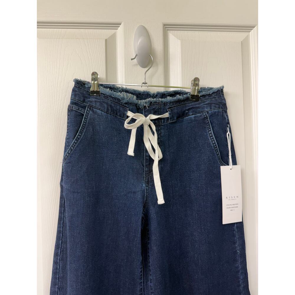 Risen Jeans Mid Rise Dark Wash Wide Leg Pants with Tie Waistband NWT Small $128 - Picture 10 of 10